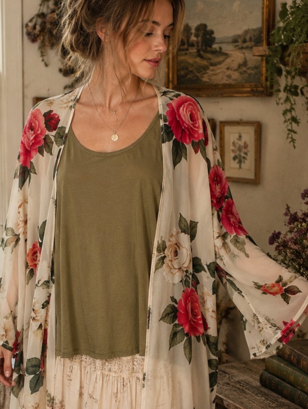 Show Me Your Mumu Floral Kimono + Free People Tank Set Boho Size S/M